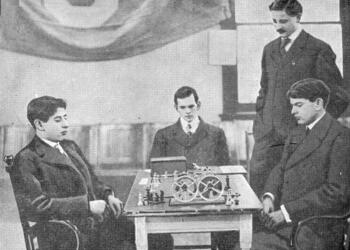 Der 18-jährige Capablanca (links) spielt für Columbia gegen Havard, 20. Dezember 1906
