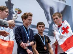 U18: Tor Fredrik Kaasen (Norwegen, Platz 5), Luis Engel (Platz 6), Nodirbek Jakubbojew (Usbekistan, Platz 4) und Nikoloz Petriaschwili (Georgien, Bronze)