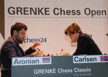 Lewon Aronjan und Magnus Carlsen